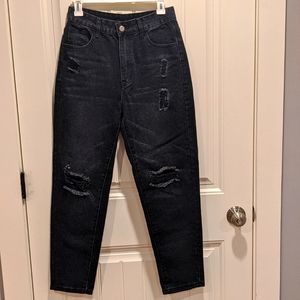 Shein black mom high waisted jeans w/rips